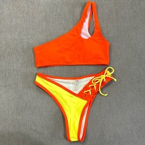 Orange & Yellow Lace Up Bikini Set